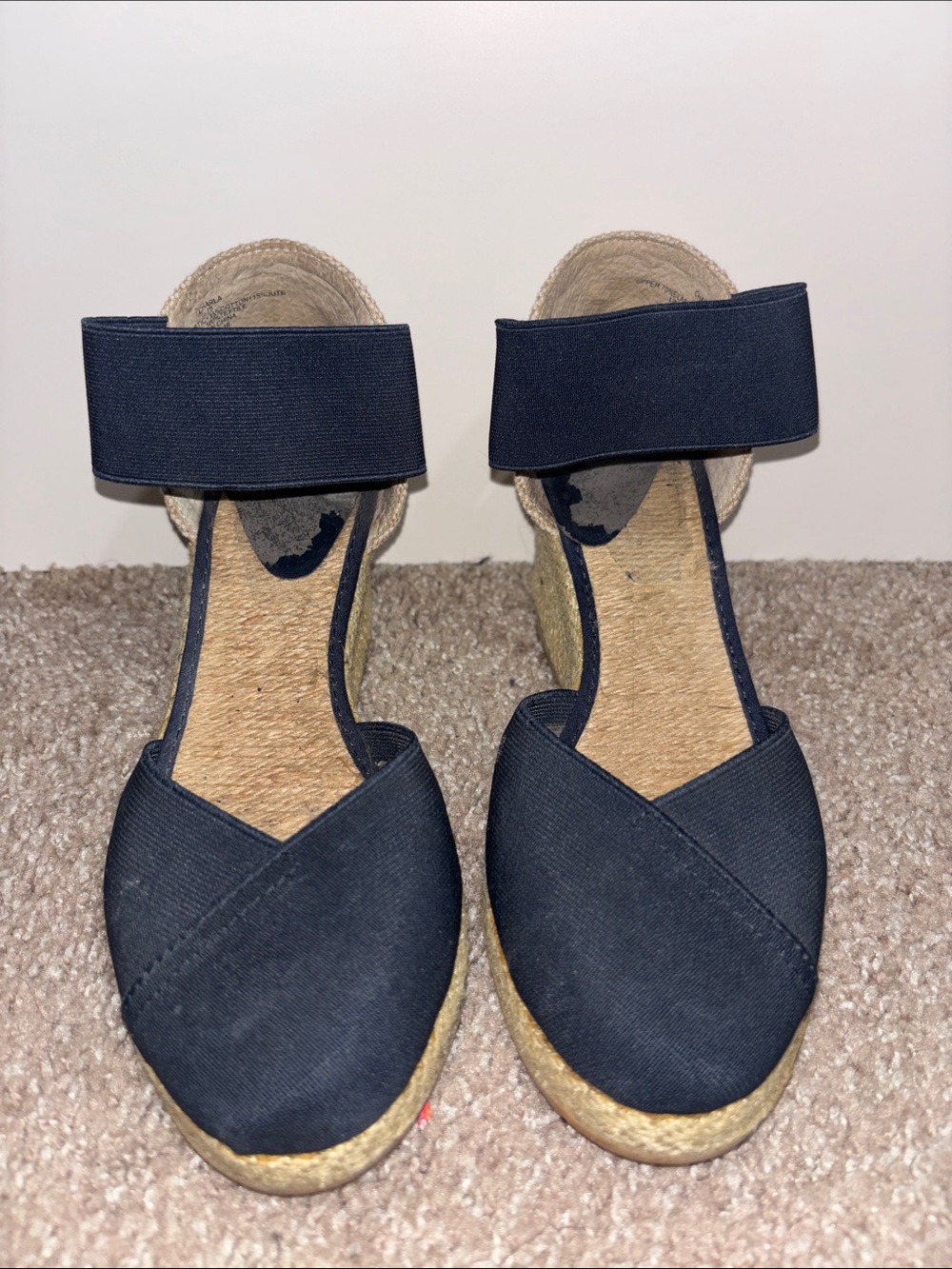 Navy Blue Espadrille Wedge Sandals with Ankle Strap
